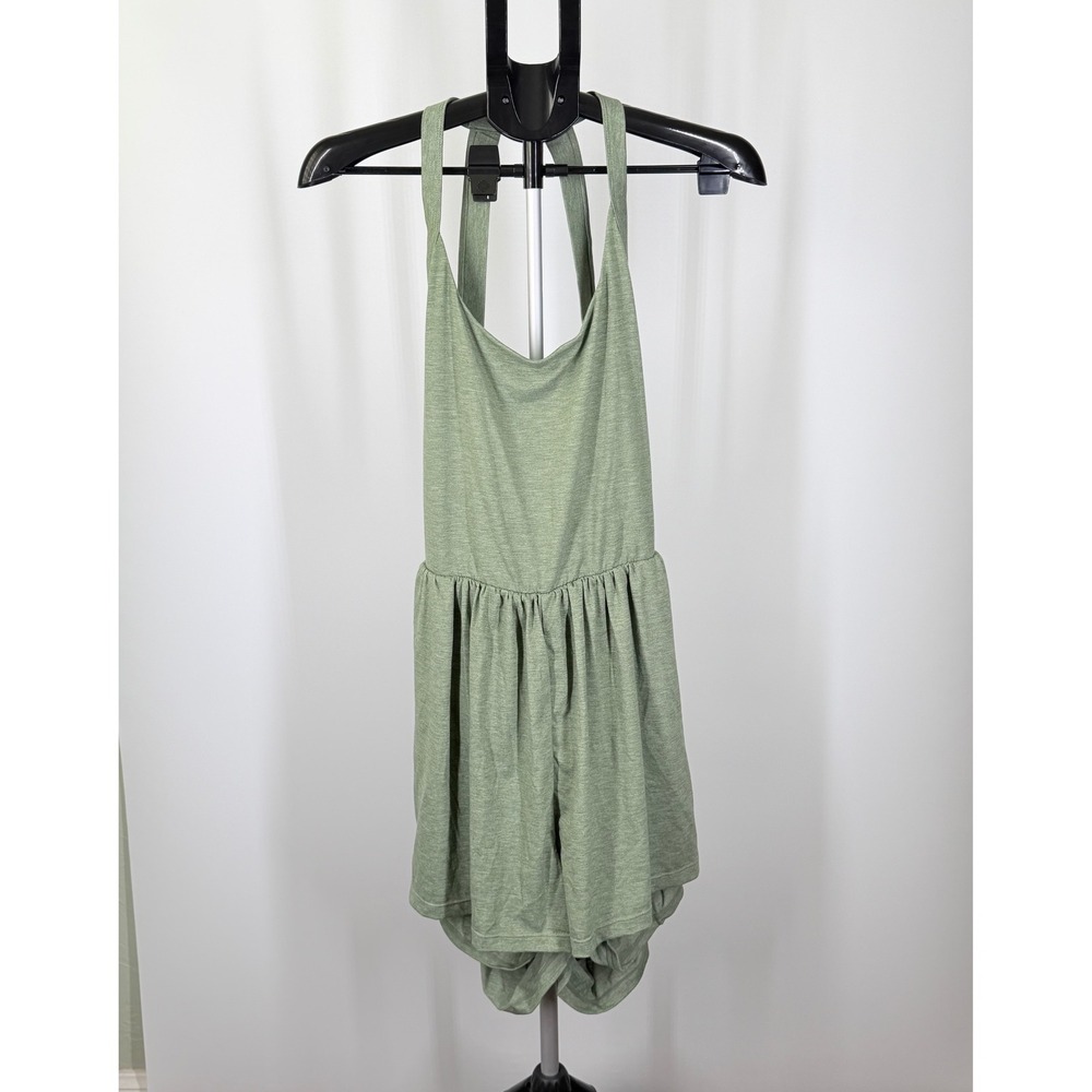 Halara Backless Halter Active Dress Romper Sage Green Heathered XL New
